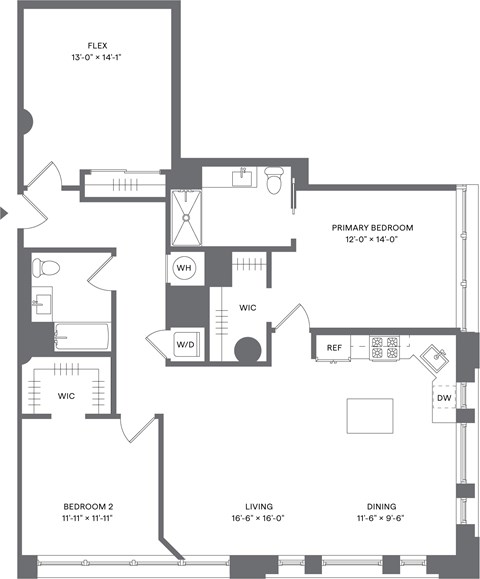 Floor plan for 2 beds, 2 baths, 1499 sqft